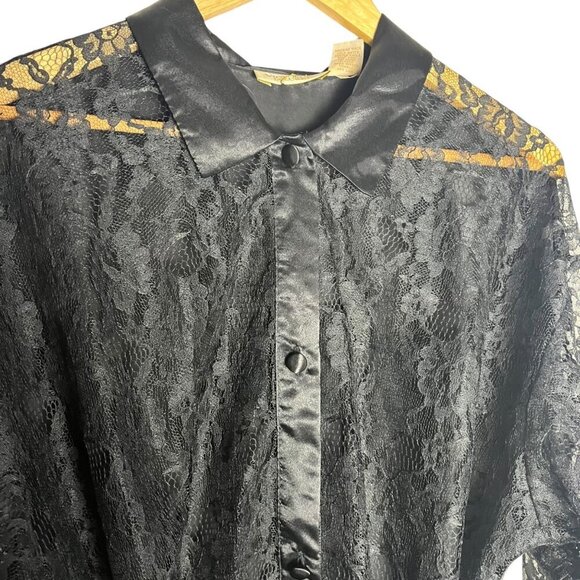 Vintage Gold Label Victorias Secret Satin And Lace Robe Black‎ Whimsigoth M/L - Picture 3 of 7